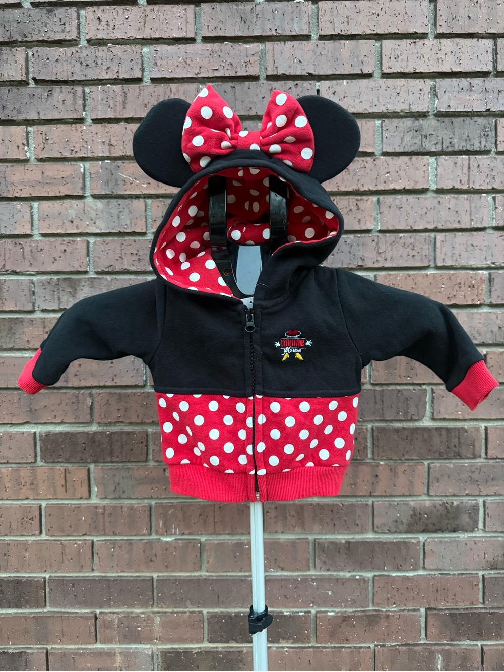 Disney Parks Minnie Mouse Zip Hoodie Jacket Sz 6M Polka Dot Ears Costume Black